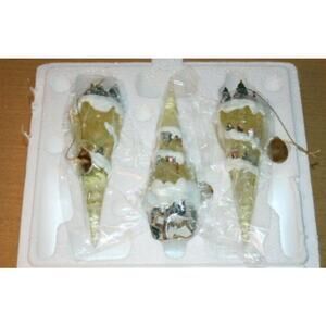 Thomas Kinkade 6” Tall Icicle Village Ornaments Collection Set #4 NIB